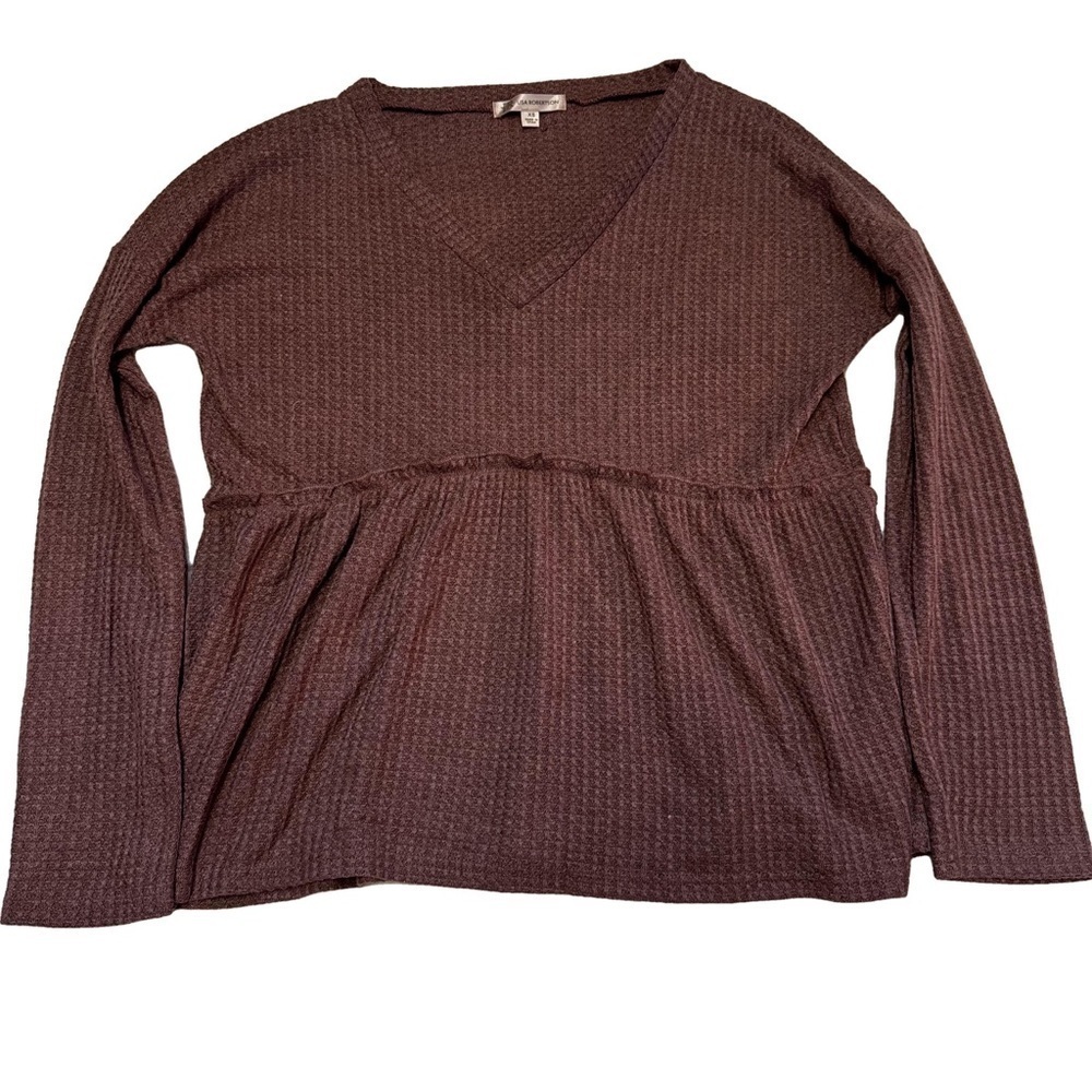 Lisa Robertson Brown Waffle Knit Top Size XS Peplum Long Sleeved V Neck NEW - Picture 13 of 13